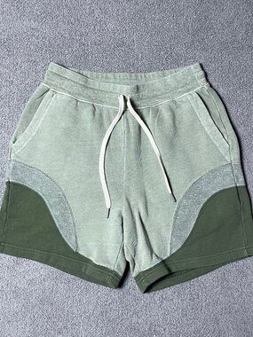 John Elliott Green Patch Work Cotton Sweat Shorts Classic Fit Men's Size 2 (M)